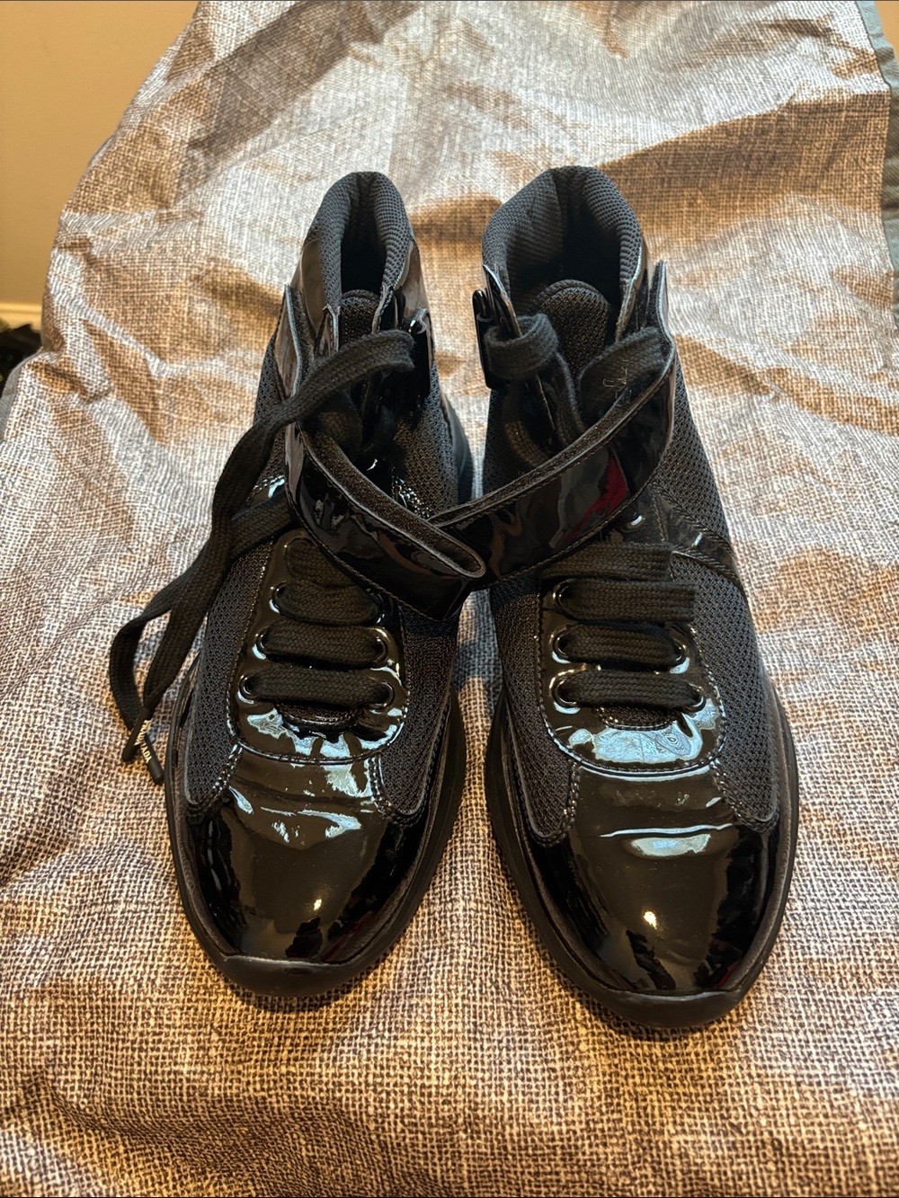 Authentic Prada Black Patent High Top Sneakers - Picture 2 of 2